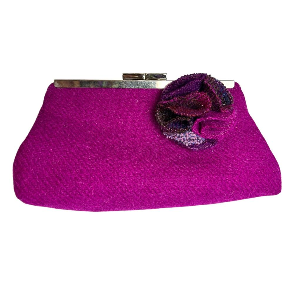 Vintage Harris Tweed Magenta Wool Clutch | Y2K Indie Frame Bag